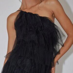 Arrabel Tiered Ruffle Tulle Maxi Dress Black